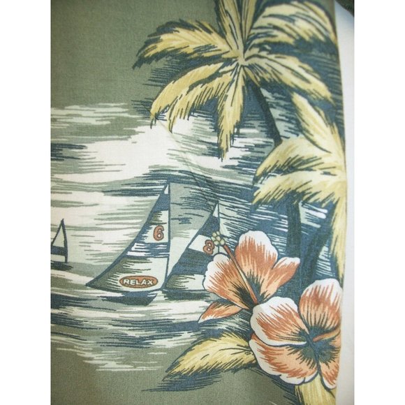 Tommy Bahama Hawaiian Shirt L Vented Fishing Floral Rayon Green - Picture 8 of 12